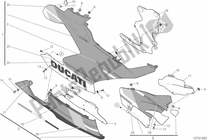 All parts for the Fairing, Rh of the Ducati Superbike Panigale V4 S Corse 1100 2019